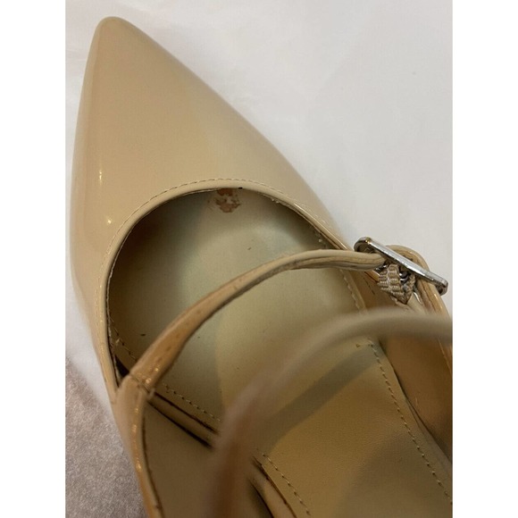 Marc Fisher Dabney Block Heels Nude Patent Buckle Strap 6 Zip Heel Pointed Toe - Picture 6 of 12